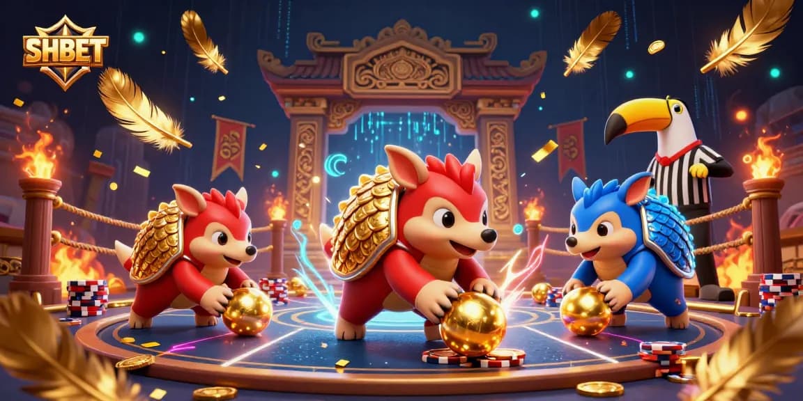 Experience thrilling SHBET moments with rival pangolins in a packed, vibrant casino scene.