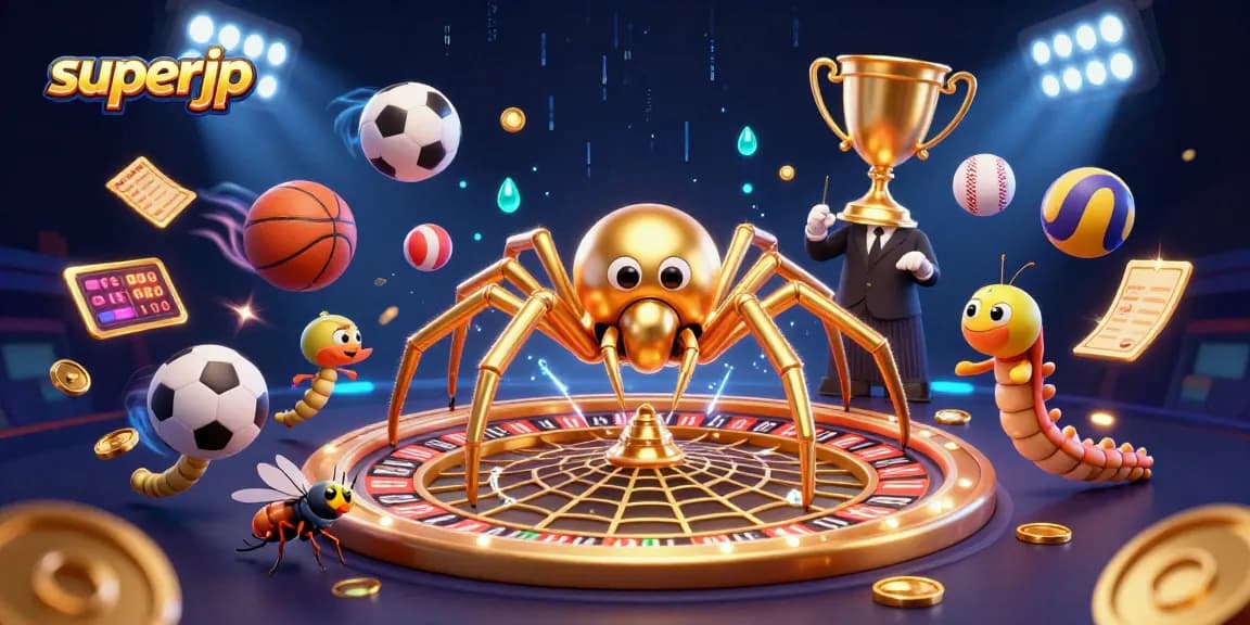 Join the excitement of superjp as the golden spider spins bets on a roulette web!