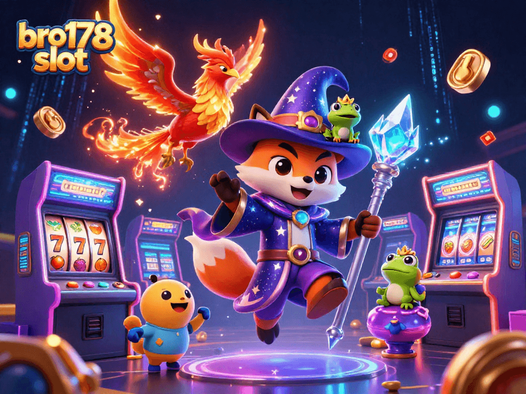 Mainkan bro178 slot dengan gambar ilustrasi kasino yang penuh warna dan penuh detail.