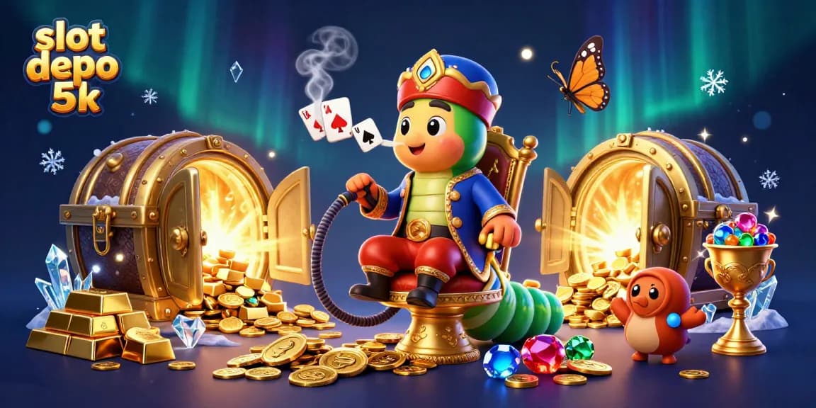 Experience the thrill of slot depo 5k with a vibrant scene of winning symbols and treasures in this fantastic gambling illustration.