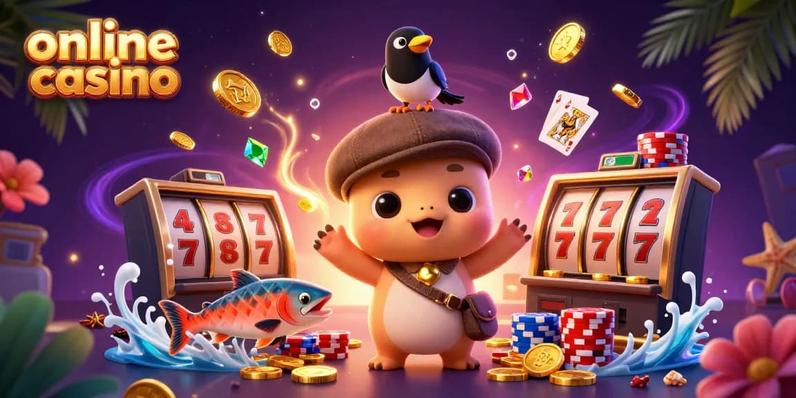 Engage with the thrilling online casino scene featuring cute Nessie, a magpie, and salmon amidst gold coins.
