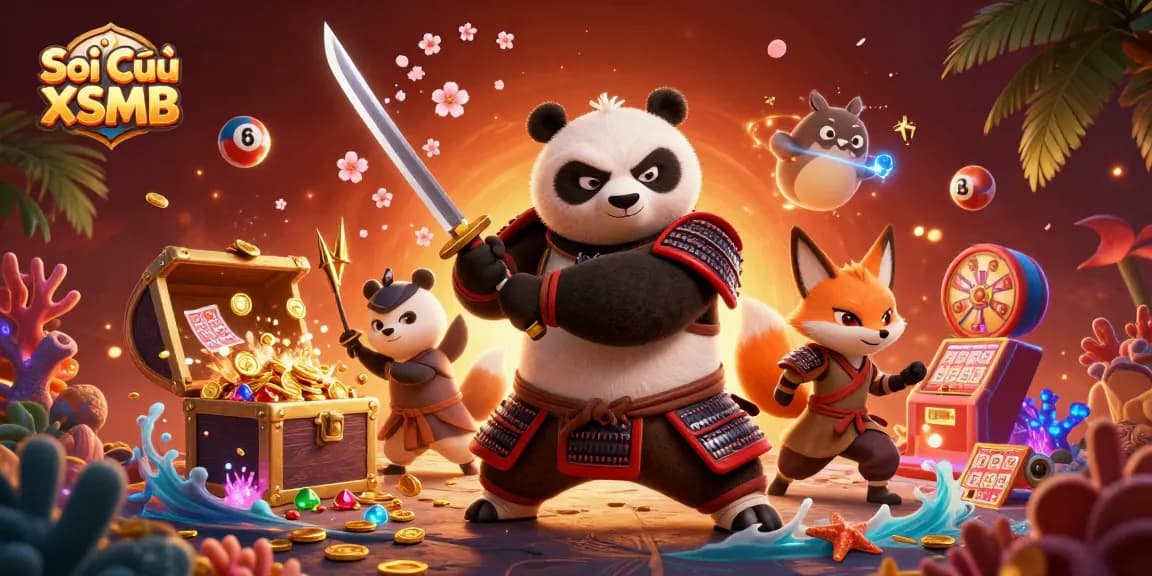 Engage in the excitement of Soi Cầu XSMB with vibrant lottery-themed characters and elements.