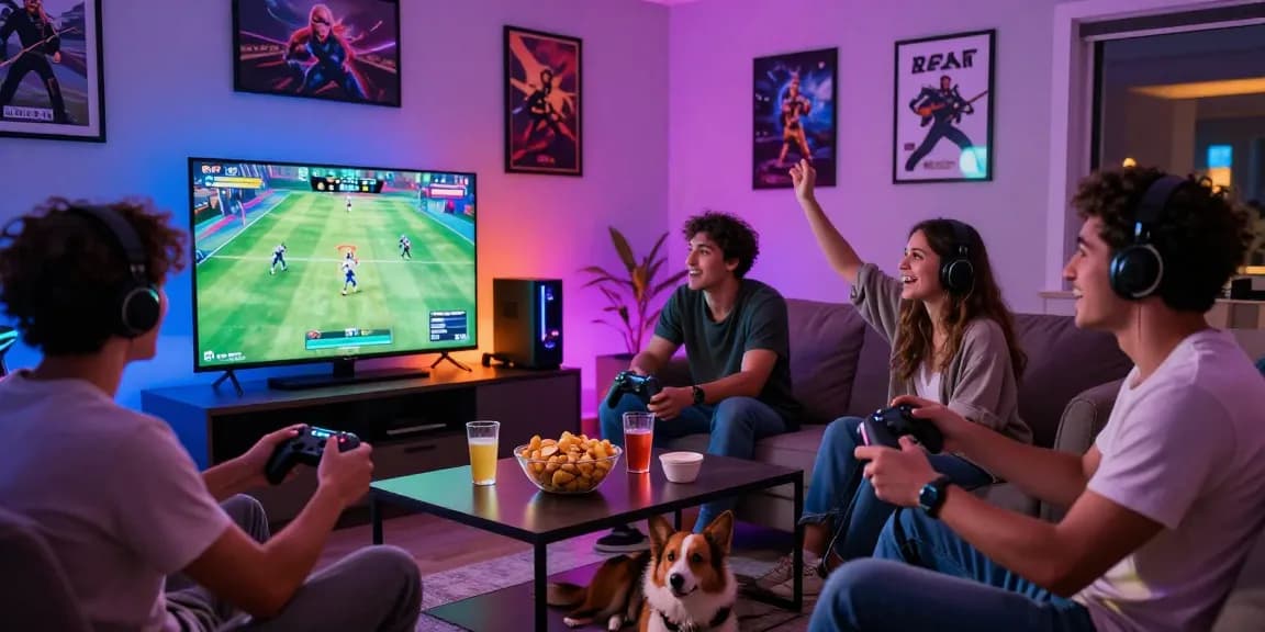 Exciting gaming gathering with friends enjoying lotus365 sports games in a lively atmosphere.