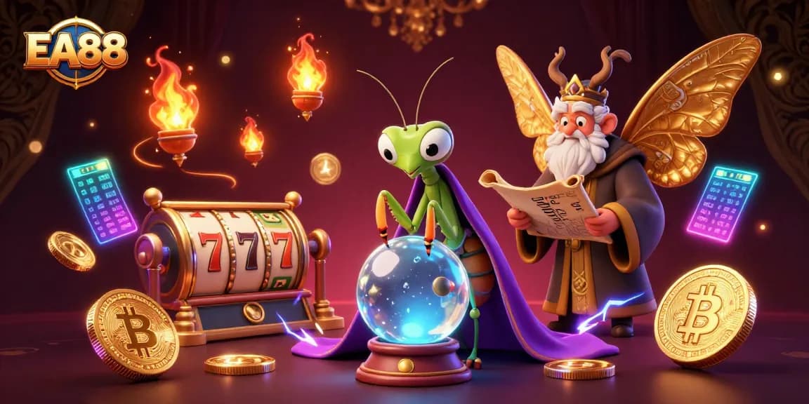 Experience thrilling slots with EA88's vibrant 3D casino scene showcasing unique game elements and a mystical vibe.