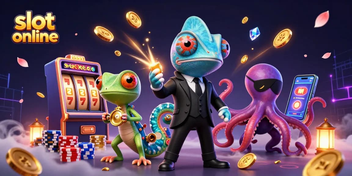 Slot online yang menarik dengan chameleon, gecko, dan octopus dalam aksi perjudian.
