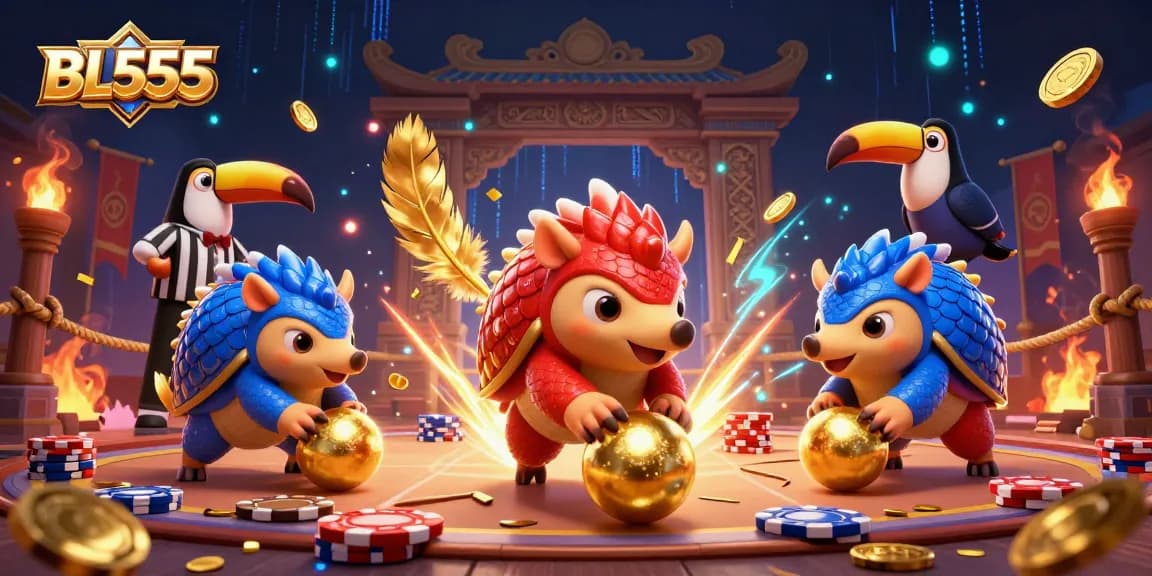 Engage in thrilling gameplay with BL555 as pangolins bowl through poker chips in a vibrant casino