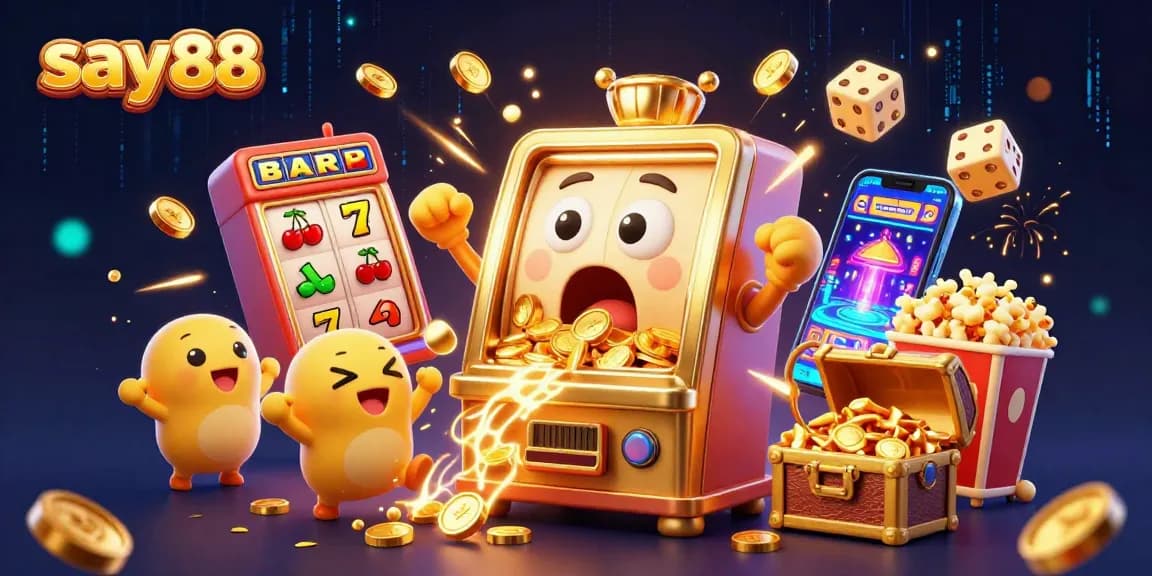 Experience say88's thrilling jackpot moments with animated slot machines and festive elements.