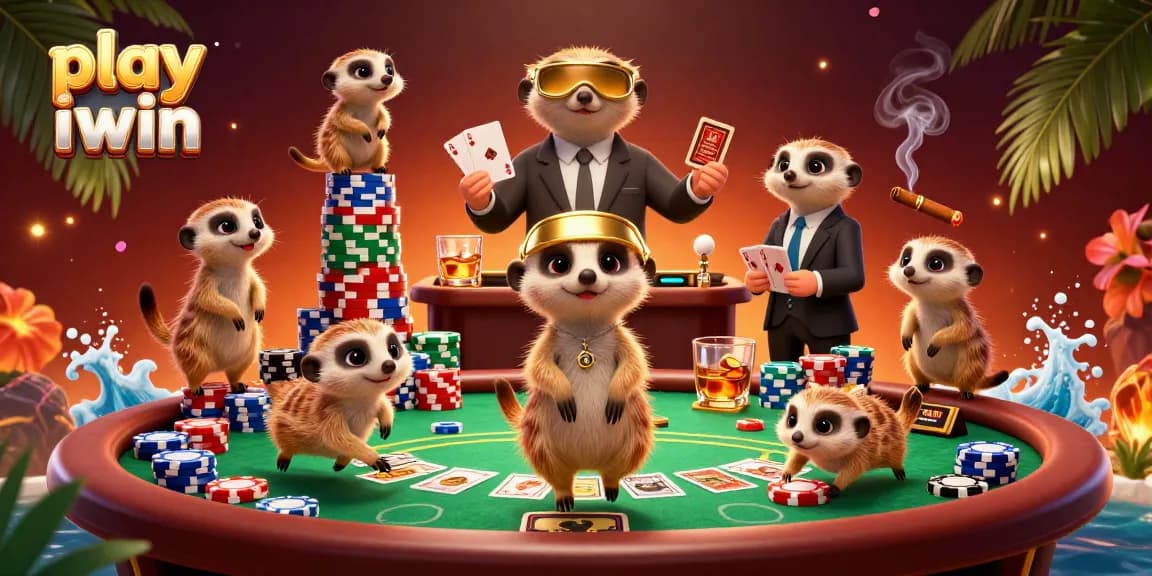 Experience the thrill to play iwin with meerkats in an exciting casino scene full of chips.