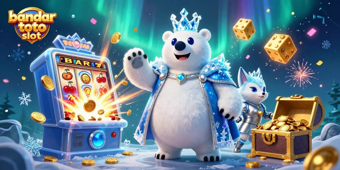 Experience exciting wins with bandar toto slot as a 3D cartoon ice king and snow fox champion in an atmospheric casino scene.