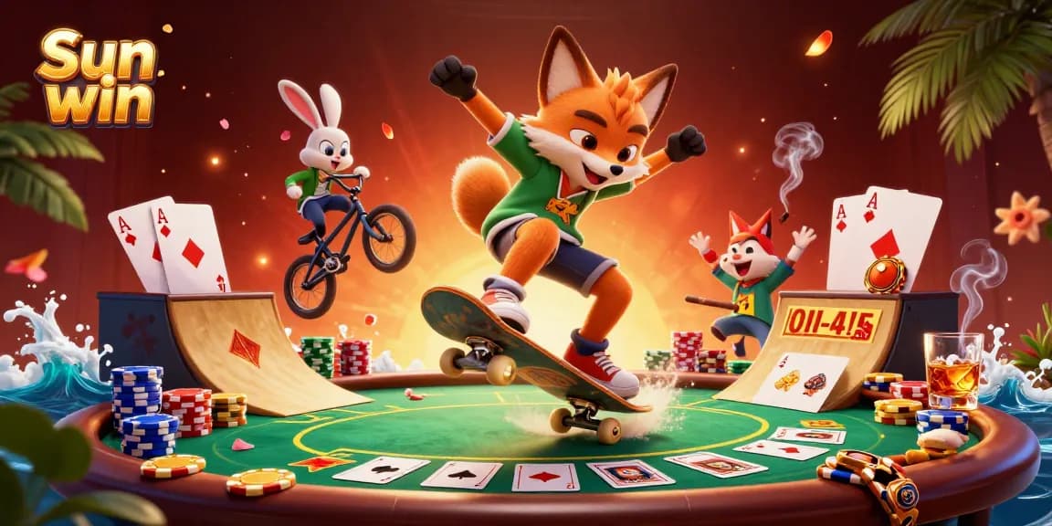 Experience thrills at the Sun win casino with a vibrant 3D fox and rabbit gaming scene.