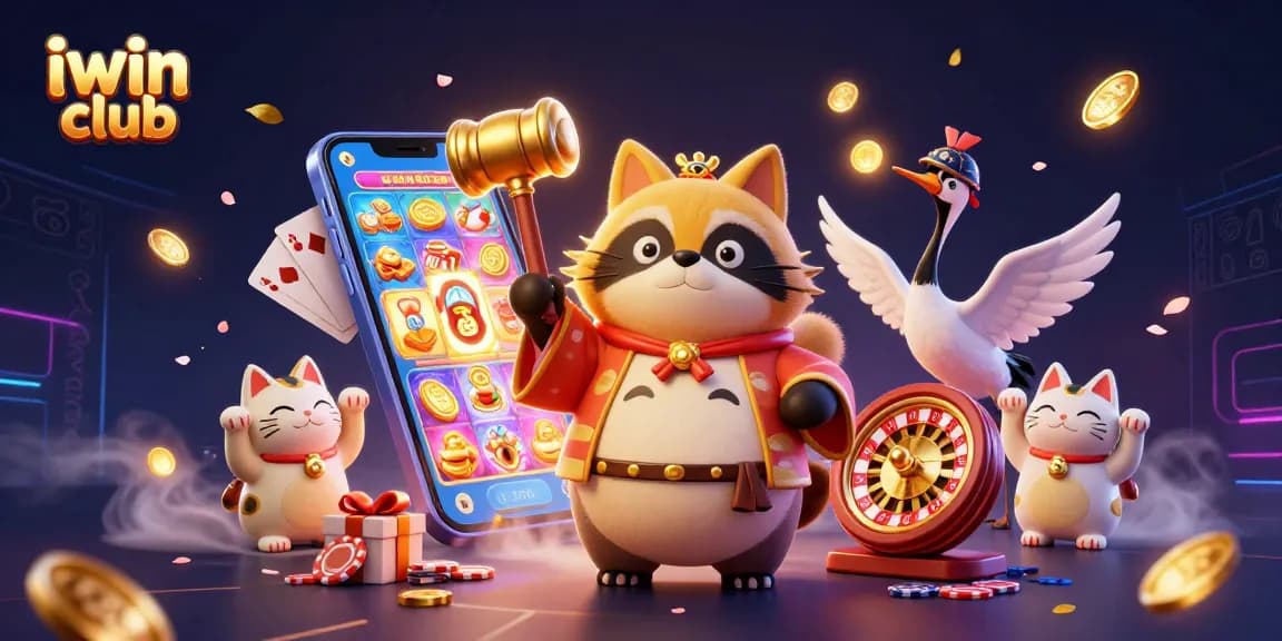 Play exciting games at iwin club with vibrant characters in 3D casino illustration.