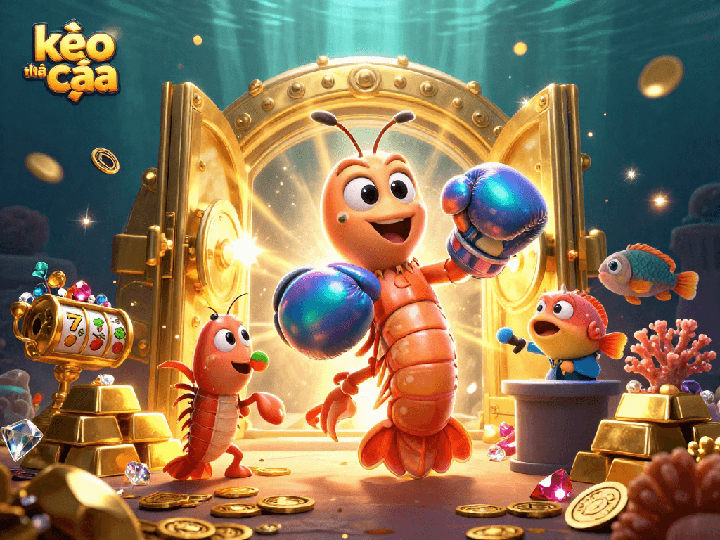 Engage in thrilling gameplay with kèo nhà cái, as illustrated by vibrant 3D characters and casino elements.