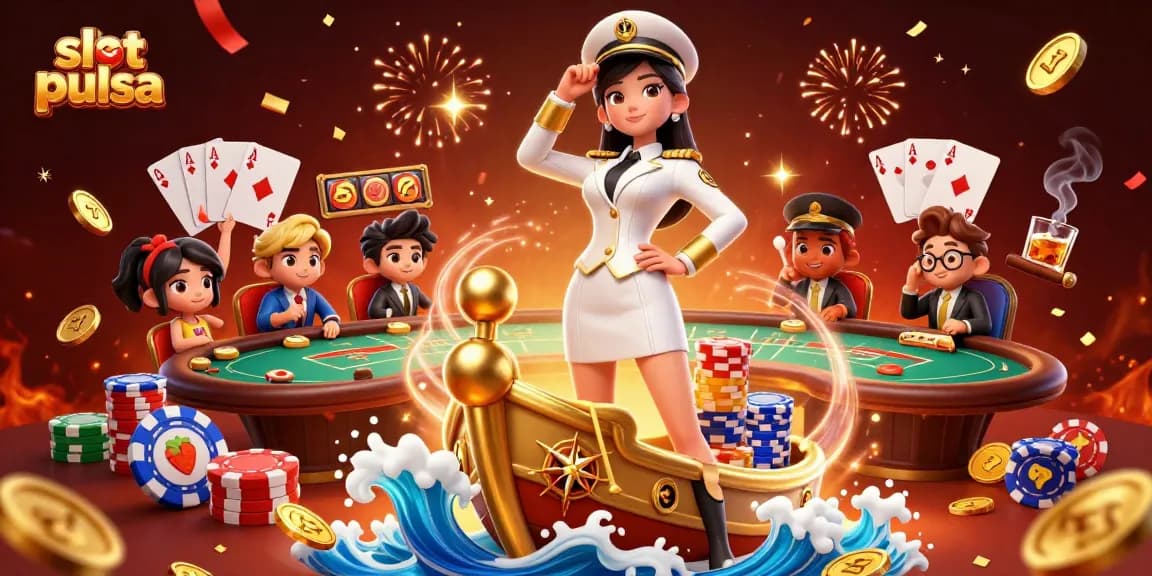 Experience thrilling slot pulsa action with vibrant symbols and stacks of poker chips in this dynamic casino scene.