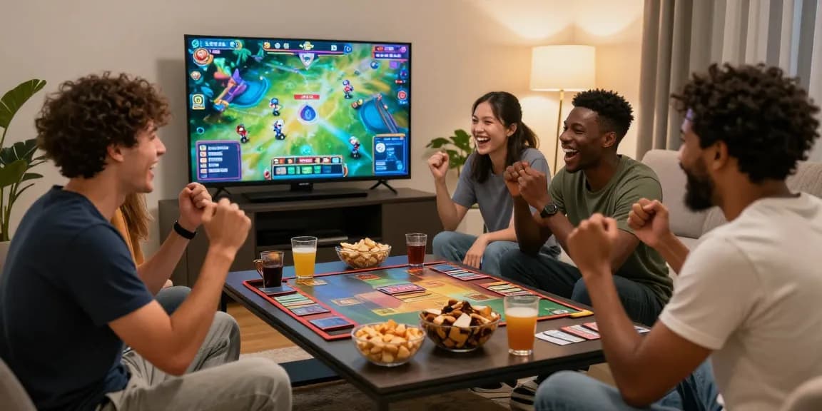 Exciting online gaming scene with friends enjoying gamebaidoithuong at home, showcasing vibrant graphics and engaging atmosphere.
