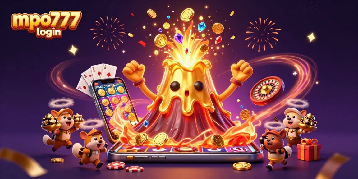 Engage with the mpo777 login portal featuring vibrant 3D elements and exciting casino visuals for an immersive experience.