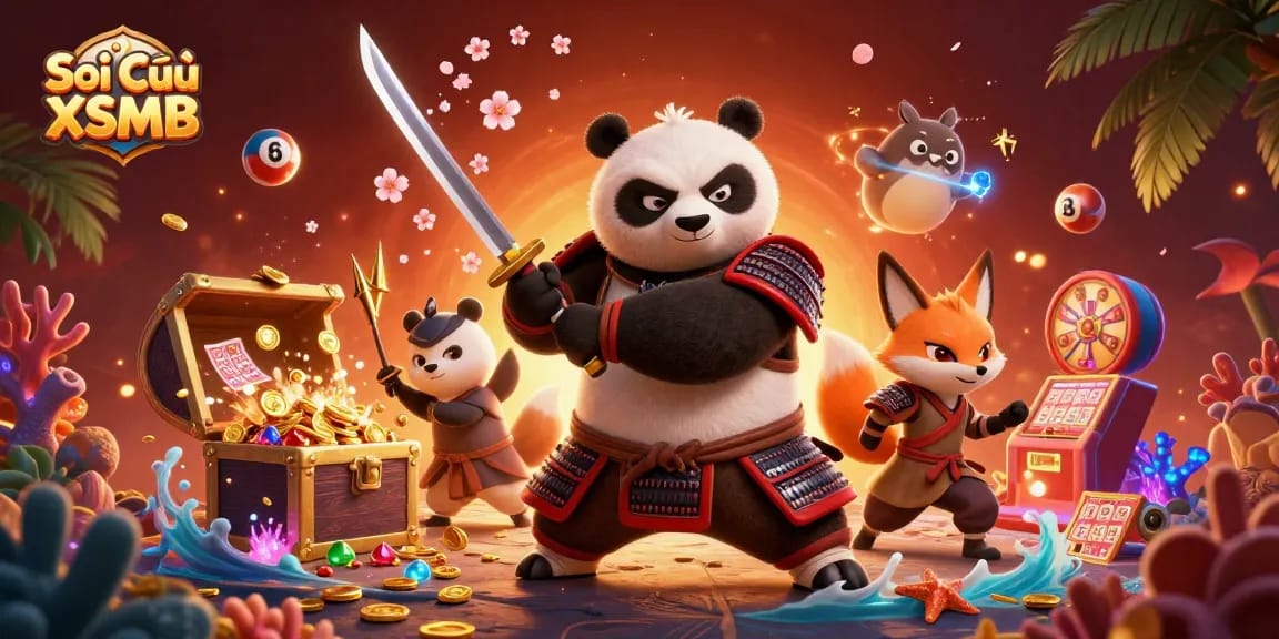 Engage in the excitement of Soi Cầu XSMB with vibrant lottery-themed characters and elements.