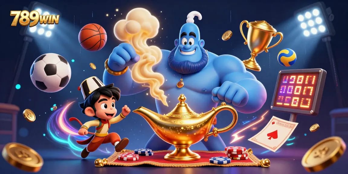 Experience the thrill of 789WIN with animated characters in a vibrant casino scene capturing the excitement of gambling.