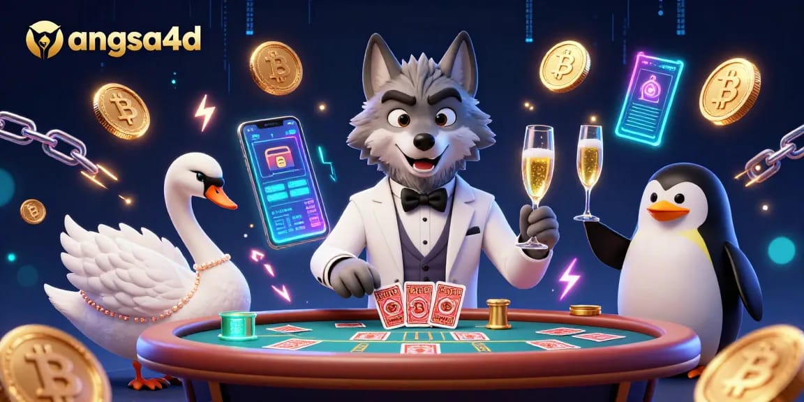 Join the thrill of angsa4d casino as the elegant characters deal cards and toast with champagne in an exciting gaming scene.