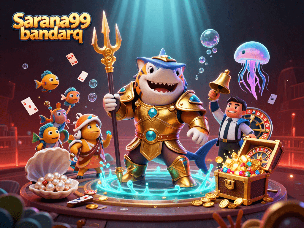 Sarana99 bandarq showcases thrilling casino action with underwater elements and vibrant characters.