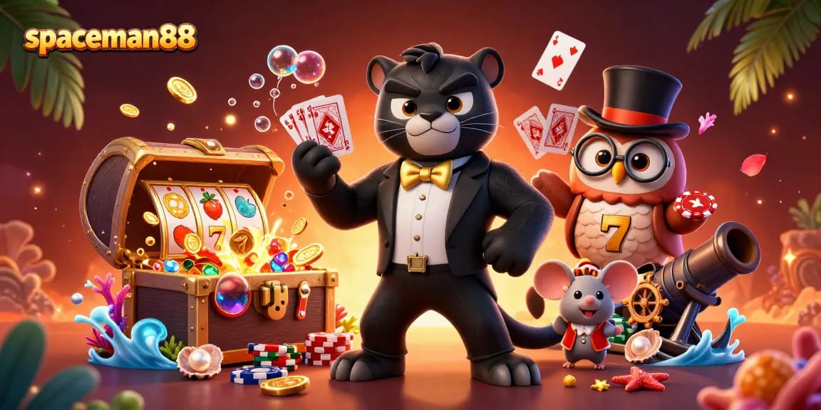 Experience thrilling gameplay at spaceman88 with a stylish black panther and colorful casino elements.