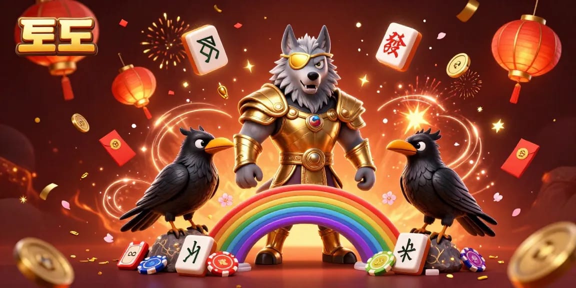토토에 관한 비주얼 아트, 카지노 칩으로 이루어진 무지개 다리 위에 있는 오딘과 ravens.