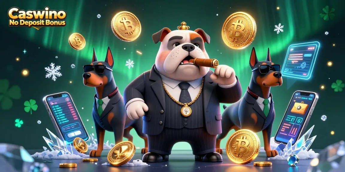 Play the Caswino No Deposit Bonus with exciting rewards, vibrant illustrations of casino elements!