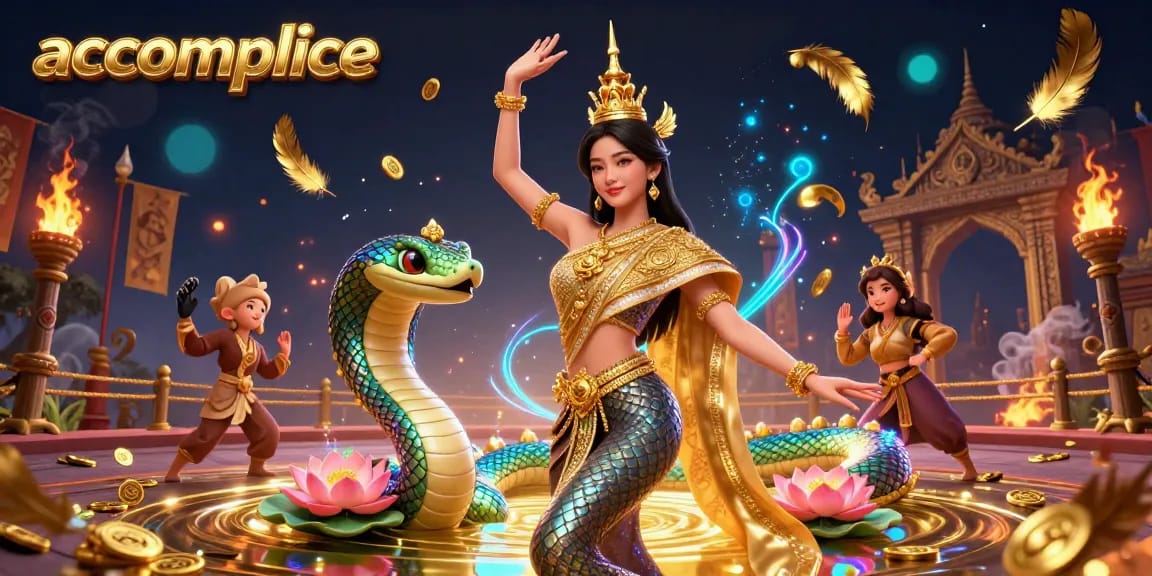 Play exciting games with accomplice in a dynamic 3D casino illustration featuring vibrant characters and rich details.