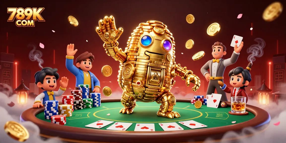 Experience thrilling games at 789K COM with a vibrant casino atmosphere featuring a golden golem.