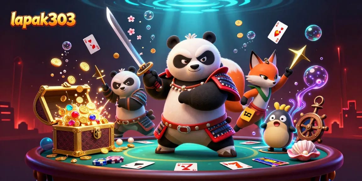 Engage in thrilling gameplay at Lapak303 with samurai panda, ninja fox, and casino elements.