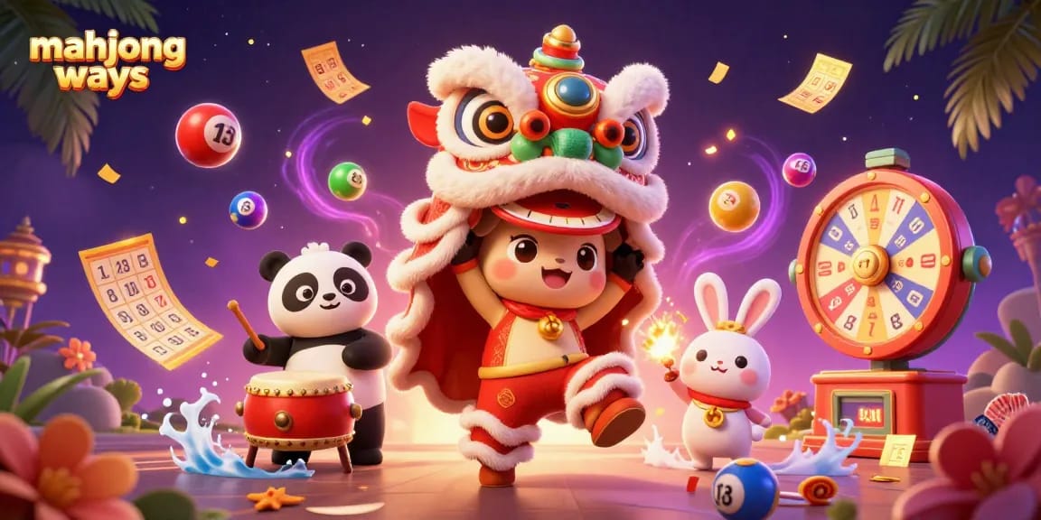 Play mahjong ways with a vibrant casino illustration featuring dynamic characters and exciting game elements.
