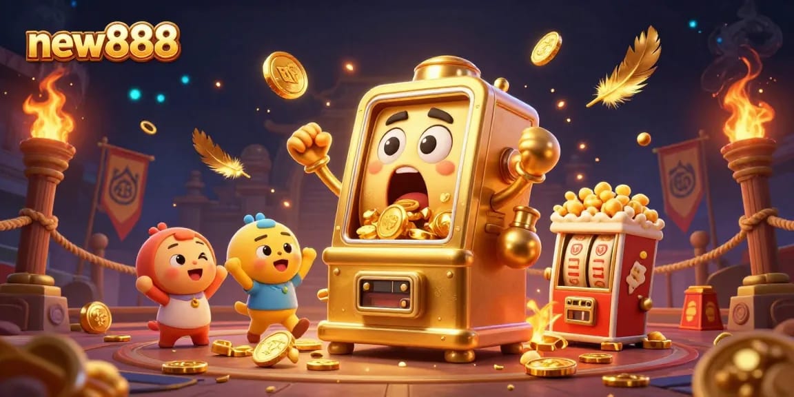 Experience new888's dynamic casino excitement with golden slot machines celebrating huge wins.