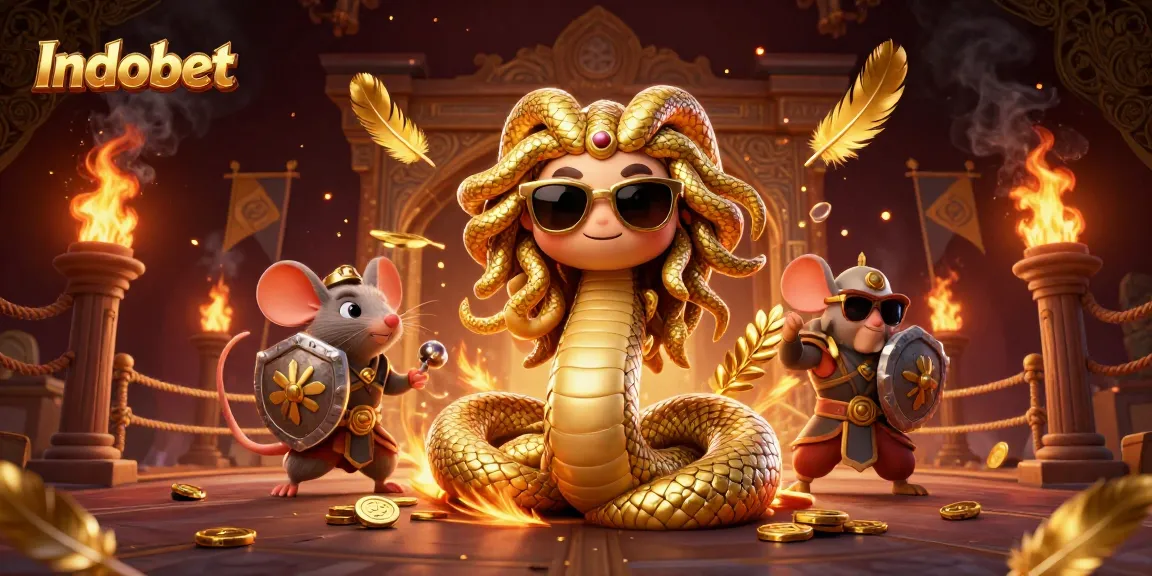 Indobet menghadirkan momen seru dengan karakter Medusa dan mouse pejuang di arena taruhan.