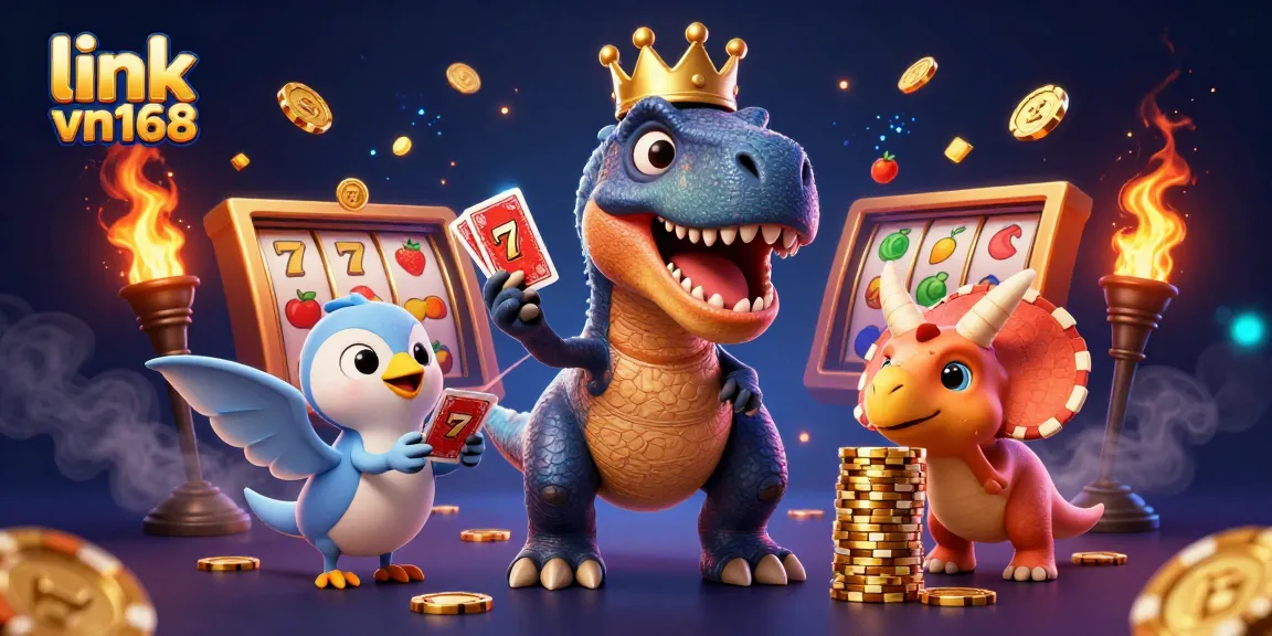 Experience thrilling action at the link vn168 jackpot with a dinosaur card game and vibrant elements.