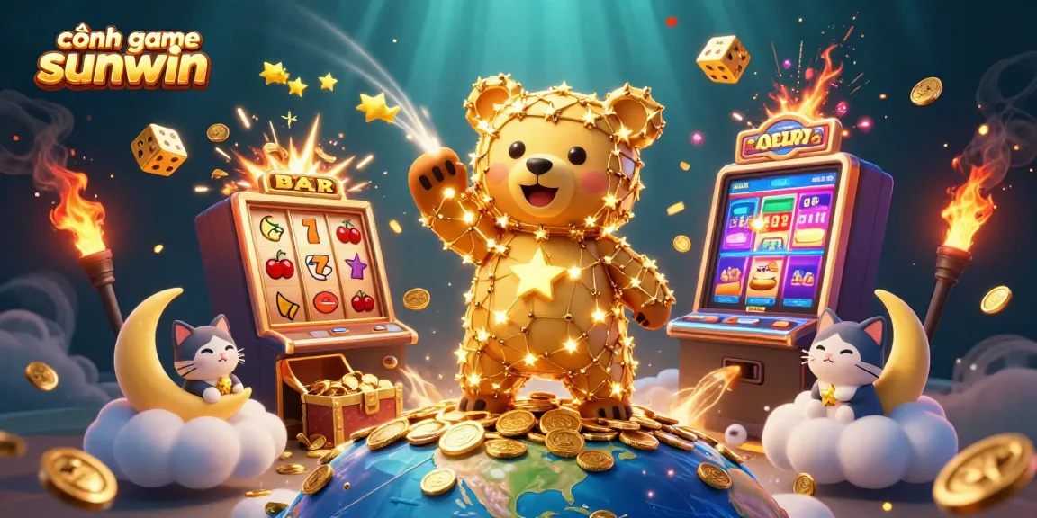 Play slots and win big at cổng game sunwin in this vibrant 3D casino illustration.