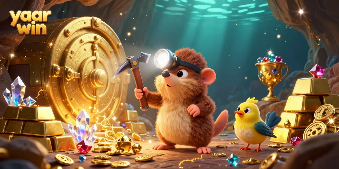Experience the excitement of yaar win through a vibrant casino-themed illustration featuring a treasure-hunting mole.