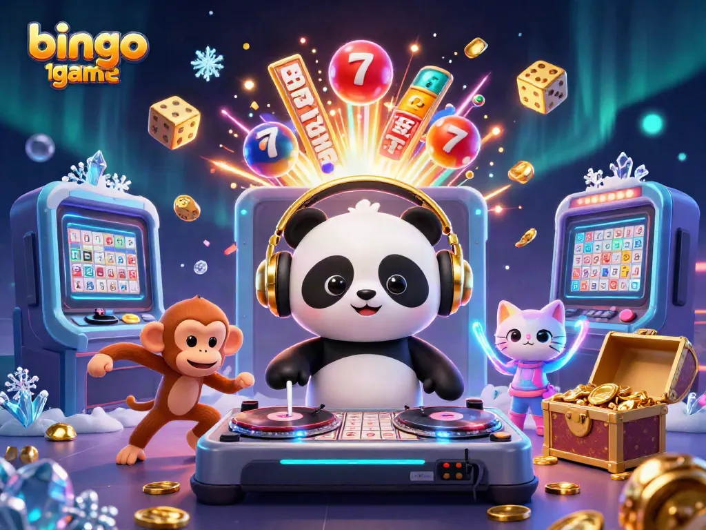Pengalaman bermain bingo 101 game dengan ilustrasi karakter kartun yang penuh warna dan elemen permainan berjudi.