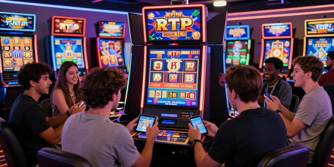 Slot gacor gampang menang dengan pemain berdiskusi strategis di kasino online yang cerah.