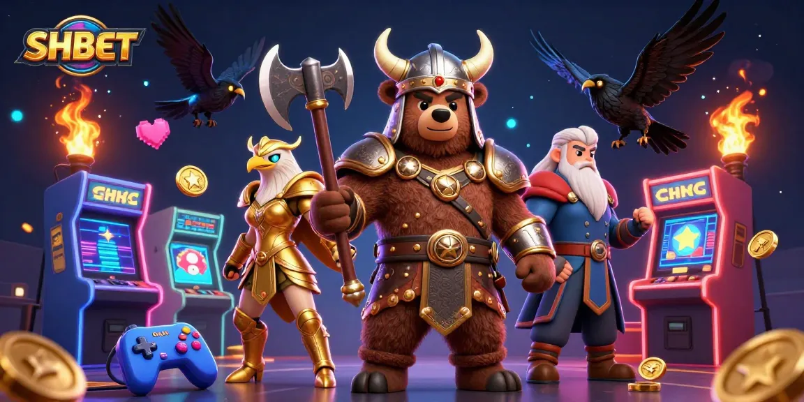 SHBET's thrilling casino adventure with Viking berserker and Valkyrie eagle in a magical gaming realm.