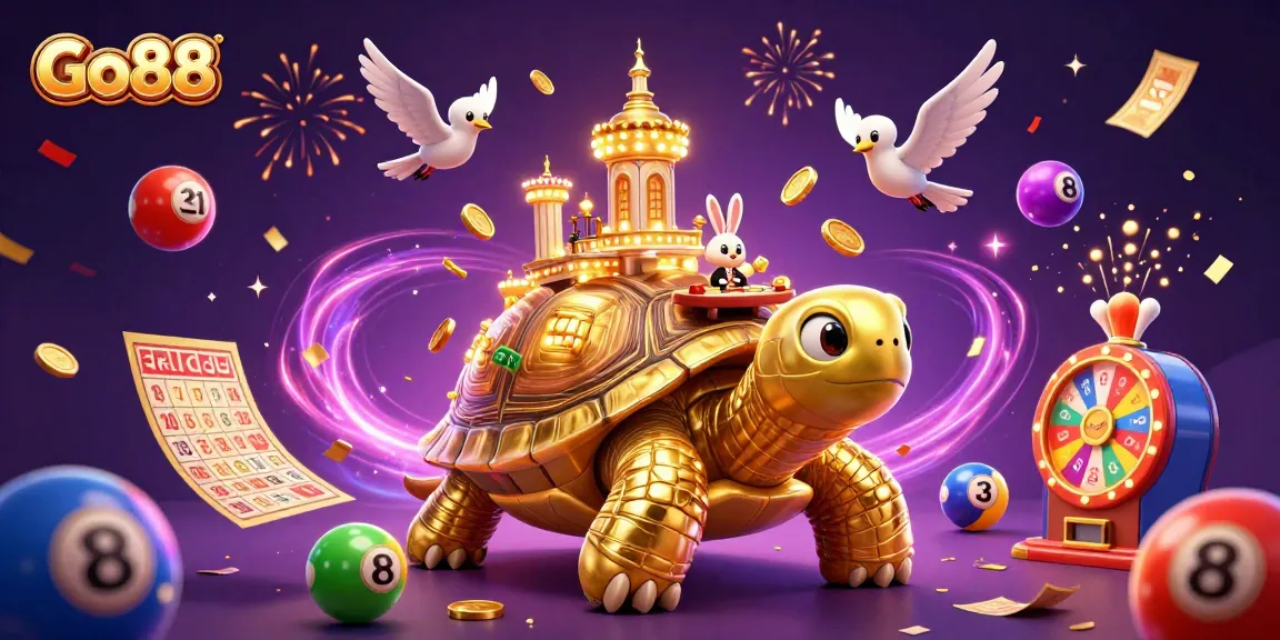 Join the fun at Go88 with a dazzling scene of games, prizes, and vibrant characters.