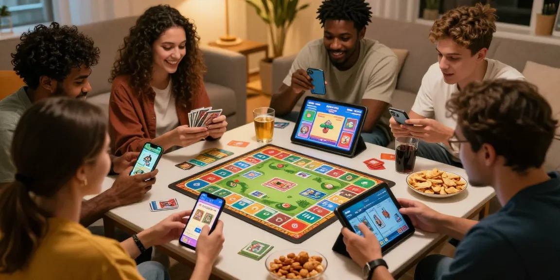 Engaging online game experience with friends playing Rummy on their devices in a cozy living room setting.