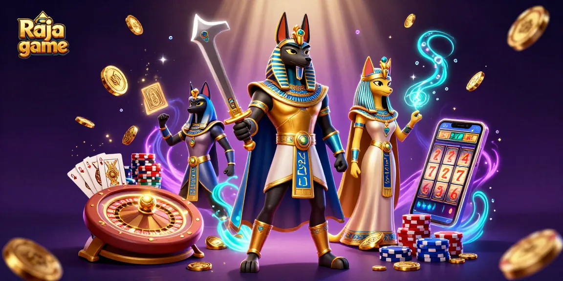 Engage with thrilling Raja game experiences featuring Anubis and Bastet amidst dynamic casino elements.