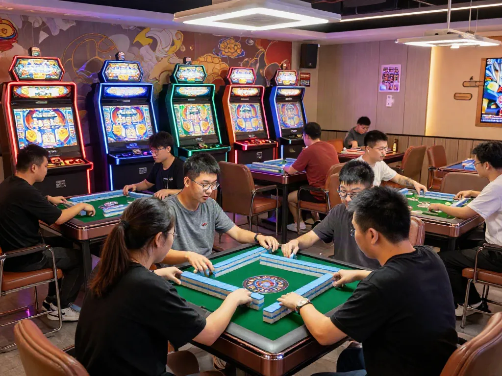 Mahjong Ways 2: Pemain yang terlibat dalam permainan di ruang gaming modern dengan mesin slot.