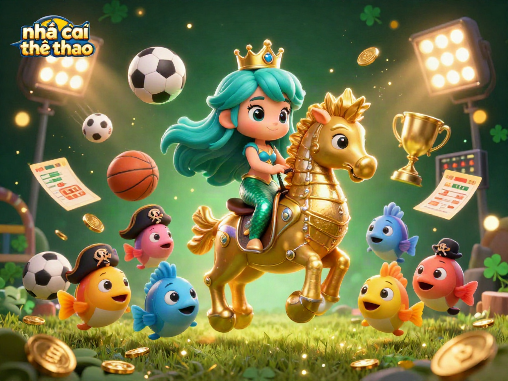 Engage with nhà cái thể thao in a vibrant 3D scene filled with dynamic sports elements and characters.