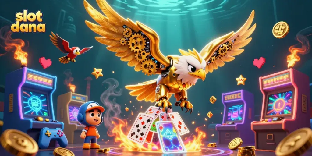 Mainkan slot dana dengan simbol berkilau dan mesin arcade penuh warna yang mengasyikkan.