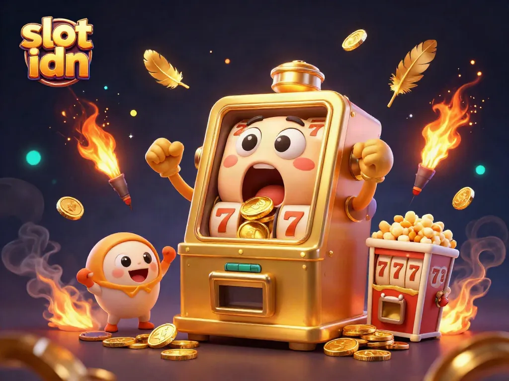 Watch as the slot idn jackpot pours coins with animated excitement, showcasing a lively casino scene.