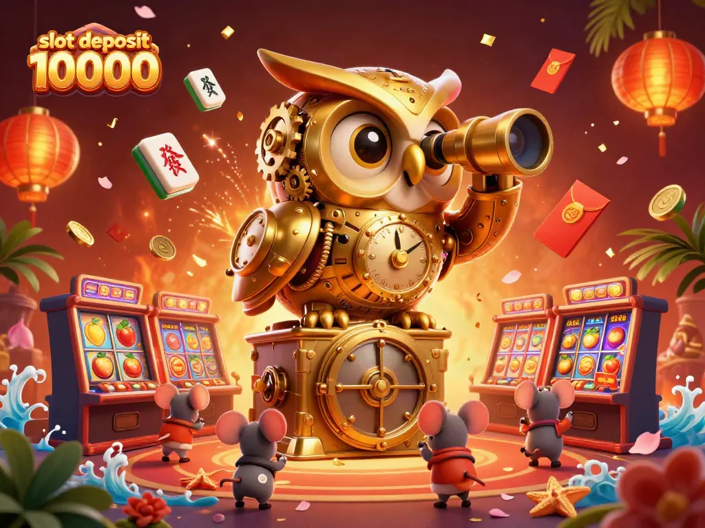 Experience the thrill of a slot deposit 10000 in this vibrant casino scene.