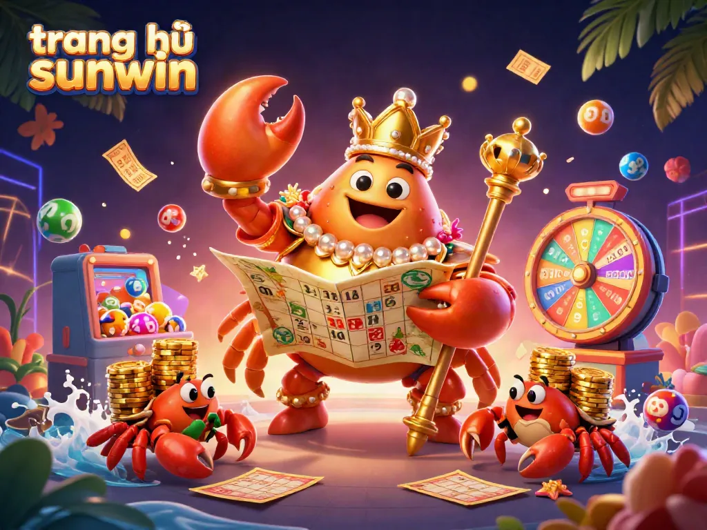 Experience the excitement of trang chủ sunwin with a dynamic scene of a golden crab emperor and lottery games.