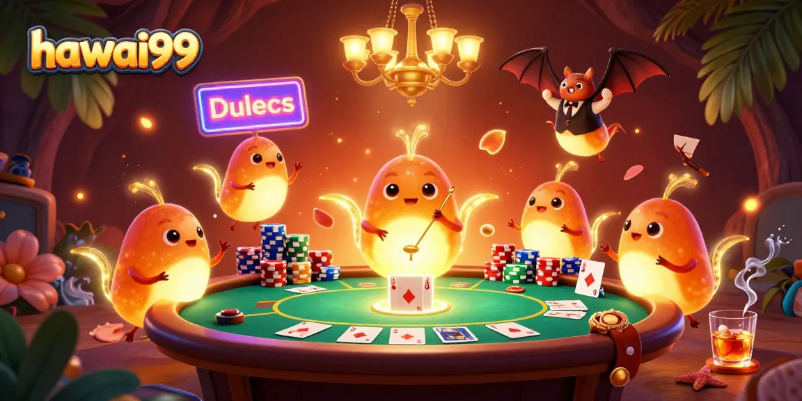 Experience the excitement of hawai99 with glowworms lighting a vibrant casino scene packed with poker action.