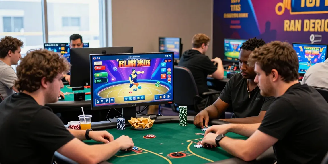 Permainan dewapoker online dengan pemain terlibat, tampilan meja poker virtual di layar, suasana hangat dan menegangkan.