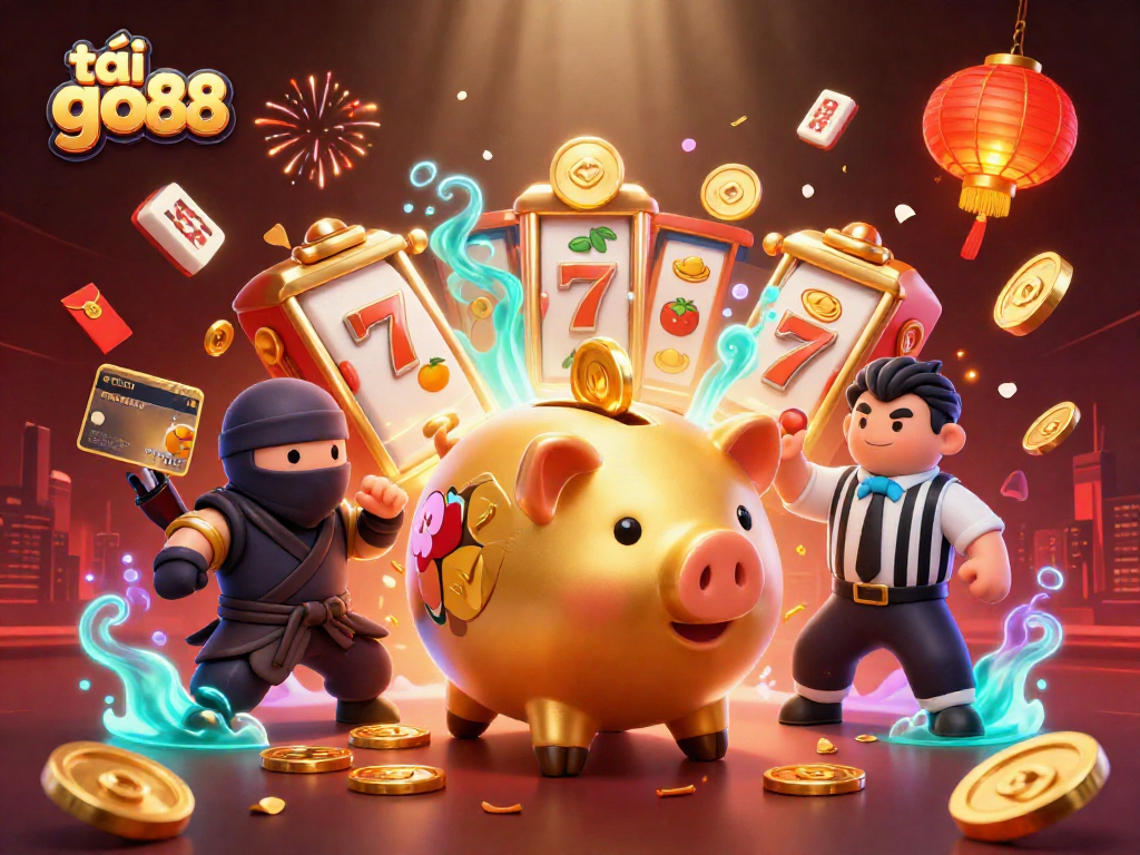 Spin and win with tải go88, featuring vibrant 3D characters in an exciting casino scene.